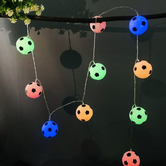 Colorful LED Football Shape String Lights 5.4FT 10LEDs Battery Powered Multicolor Soccer Lights for Christmas Thanksgiving Home Party Decor