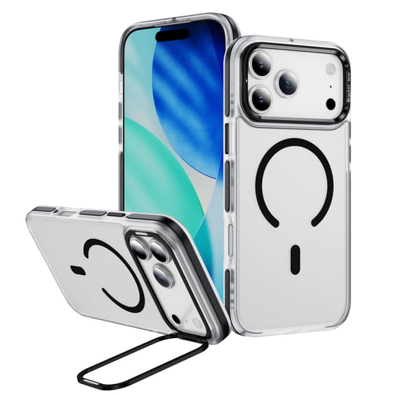 Case for iPhone 17 Pro with Camera Cover Kickstand, Compatible with MagSafe, Luxury Thin Fit Shockproof Anti-Scratch Lightweight Drop Protective Clear Case Magnetic Wireless Charging, Black
