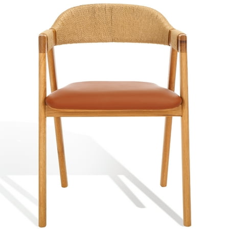 SAFAVIEH Couture Eamon Mid-Century Leather Solid Dining Bistro Chair Natural/Brown