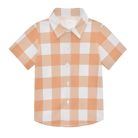 Dailycode Small Short Sleeve Button Down Shirts Peach White Gingham Casual Shirt 3-10 Years
