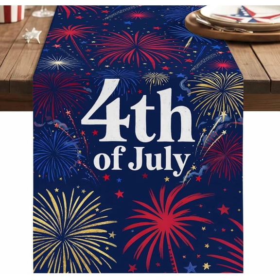 4th of July Table Runner 90 Inches Long, Watercolor Independence Day Modern Art Table Runners Dresser Scarf, Kitchen Dining Tables Decoration for Holiday Party Wedding Home Decor, 13.8"x90"