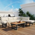thumbnail image 2 of Harper & Bright Designs Metal Patio Conversation Furniture Set, 3 Pieces Modern Outdoor Sectional Sofa Set with Coffee Table and Height Adjustable Seating for Garden and Backyard, Beige, 2 of 24