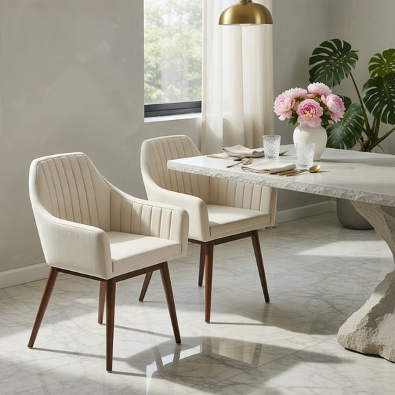 Demi Bonn Upholstered Accent Dining Chair Set of 2, Comfy Padded Back & Seat, Dining Room Use, Beige