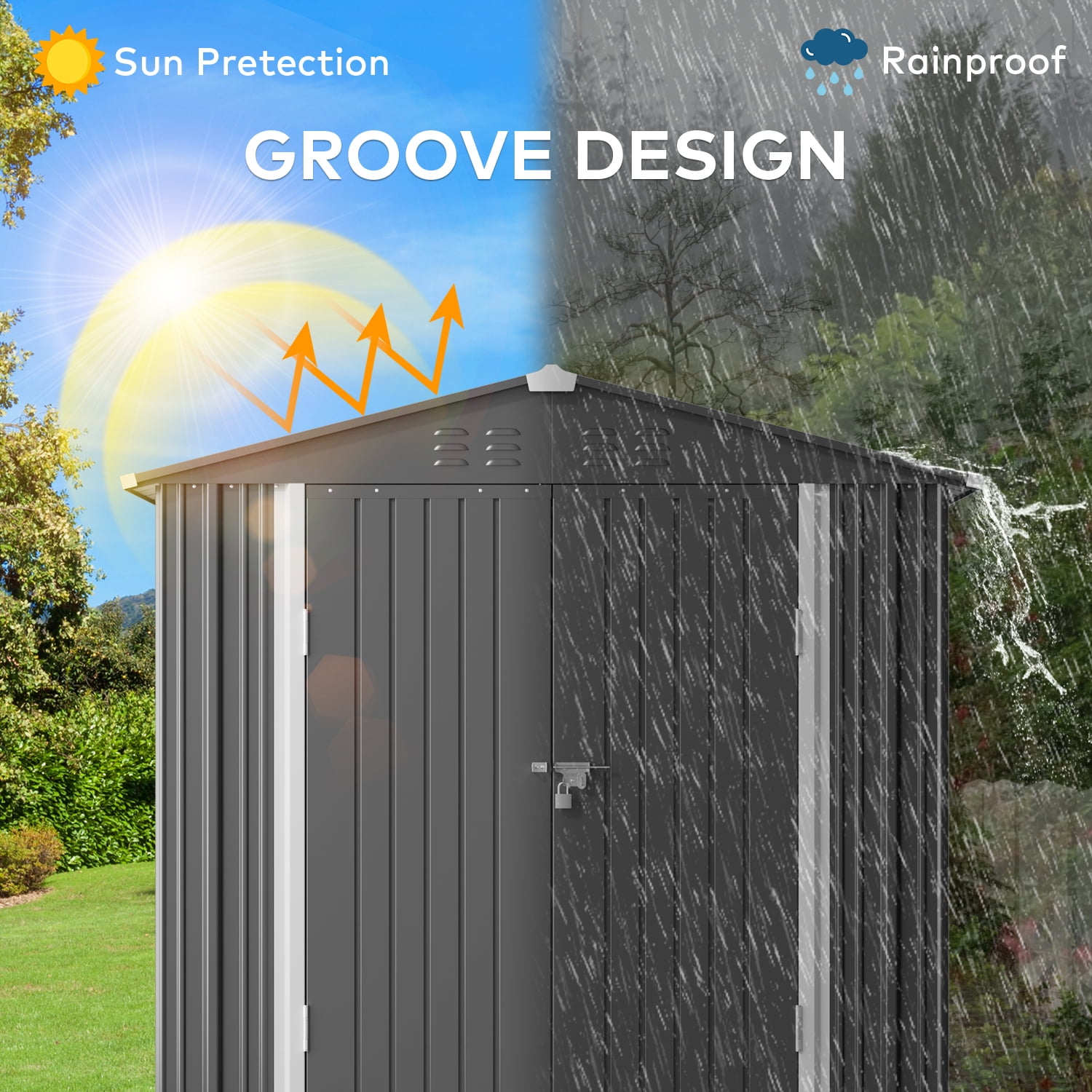 Storage Shed, Lofka 6x4 Ft Sheds & Outdoor Storage Clearance, Lockable Metal Garden Shed, Tool Shed Tiny House Vertical Outside Storage Building for Backyard, Lawn, Patio, Bike, Dark Gray