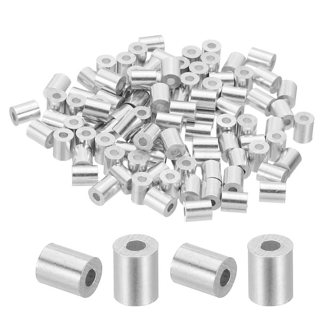 Uxcell 5/64"(1.8mm) Aluminum Wire Rope Stop Sleeve Set, 100 Pcs Crimping Loop Sleeve Single Hole Round Cable Ferrule for Wire Rope Cable Line, Silver