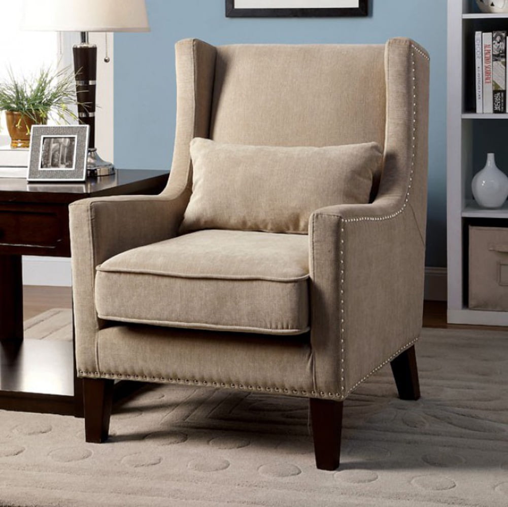 Transitional Accent Chair, Ivory Color
