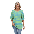 thumbnail image 2 of Women'S Striped Color Clash Loose Short Sleeve Top Green and Blue L, 2 of 6