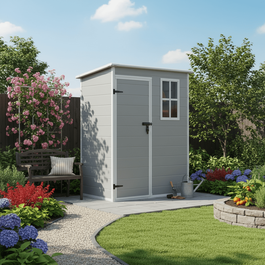 Aiho 5 X 3 Ft Outdoor Storage Shed, Watheproof Metal Garden Shed with Floor & Lockable Door, Perfect for Backyard, Garden, Gray
