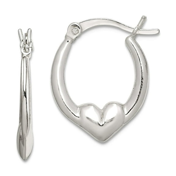 925 Sterling Silver Polished Hinged post Love Heart Hoop Earrings 19x16mm Wide 3mm Thick Hoop Earring for Women