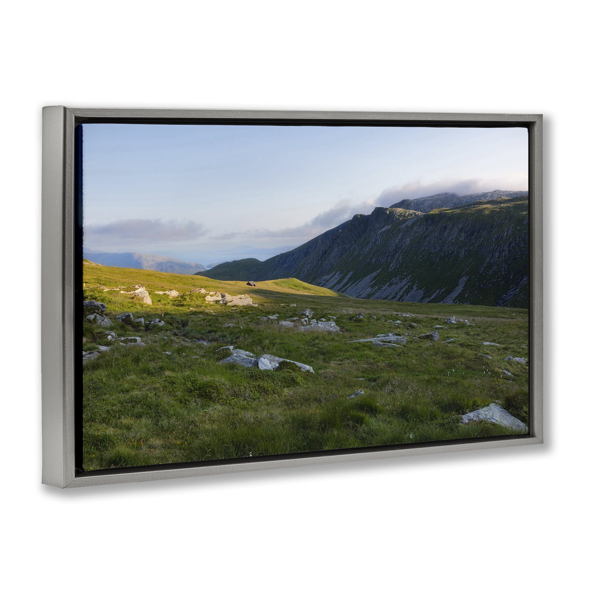 Stupell Industries Lush Rolling Cliffs Landscape & Nature Photography Gray Floater Framed Canvas Art Print Wall Art, 25 x 17