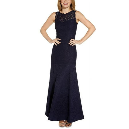 Adrianna Papell Women's Sleeveless Lace Trumpet Gown Blue Size 2