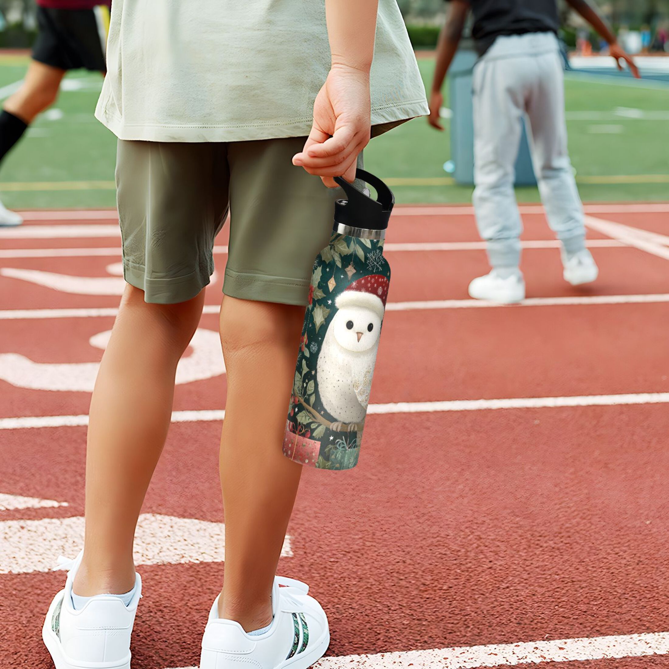 600ML Stainless Steel Insulated Cup Sports Water Bottle Portable Thermos Cup Water Glasses Insulated Tumblers Convenient and Durable Warm Christmas Owl