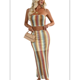 thumbnail image 1 of Conjunto de Dos Piezas de Vestido Tubo con Rayas de Colores para Mujer de Verano Amarillo XL, 1 of 10