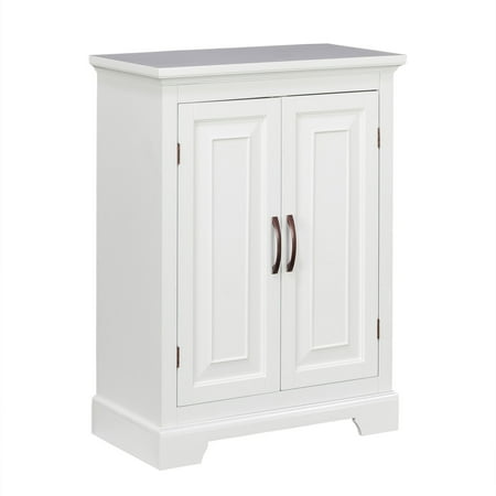 Teamson Home St. James Freestanding Two-Door Floor Accent Cabinet, White with Brushed Bronze handles