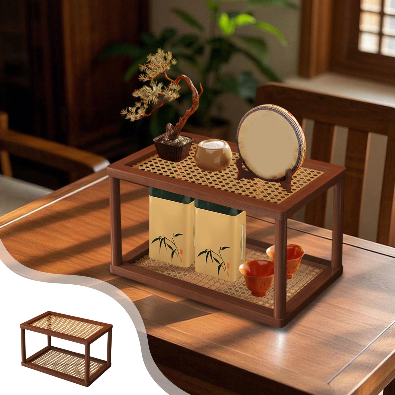 2-Tier Desktop Organizer, Multi-Layer Storage Shelf for Cups, Cosmetics, Office Supplies, Wooden Display Rack for Desk, Workstation, Kitchen, Bathroom, Home Organization