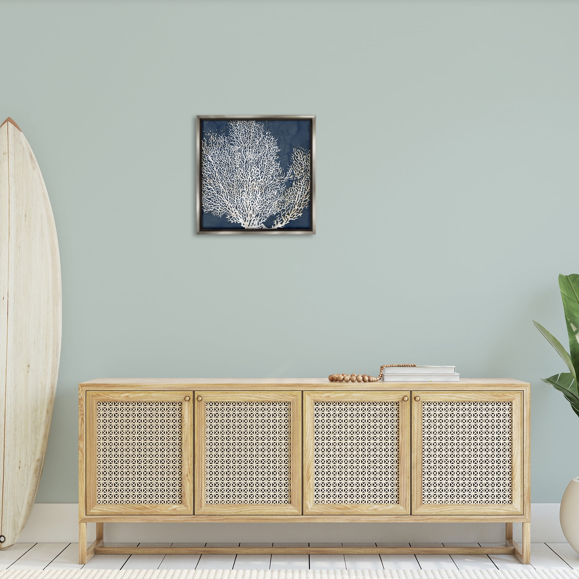 Stupell Industries Sea Coral Ocean Life Silhouette Nature Painting Gray Floater Framed Canvas Art Print Wall Art, 25 x 25