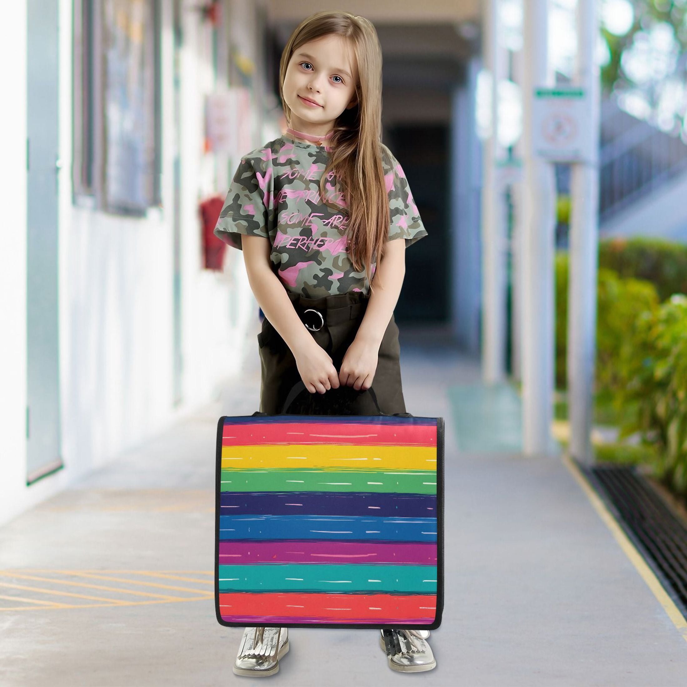 ALAZA Zipper Binder Rainbow Stripes Pattern 3 Ring Trapper Keeper File Folder Organizer Bag