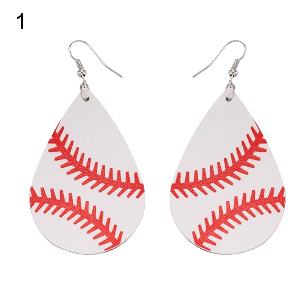 Elegant 14k White Gold Baseball or Softball Sports Dangle Earrings 