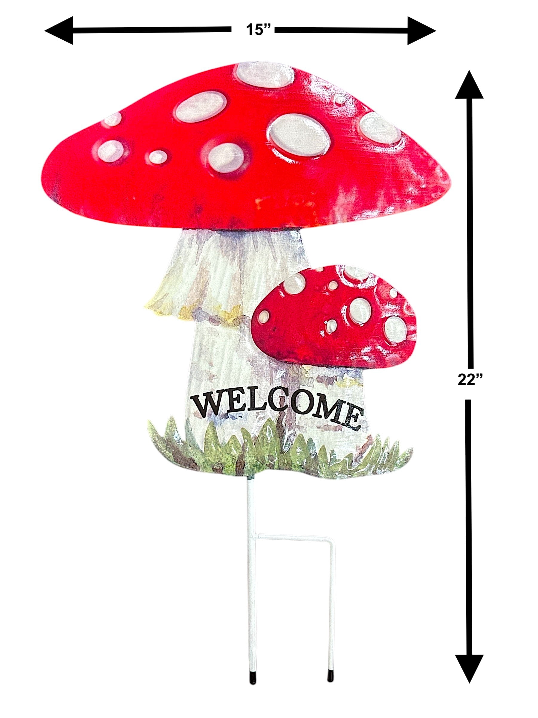 Garden Stake Large Mushroom Welcome Decor Lawn Yard Decorative Bright Outdoor Statue Pick 24" x11"