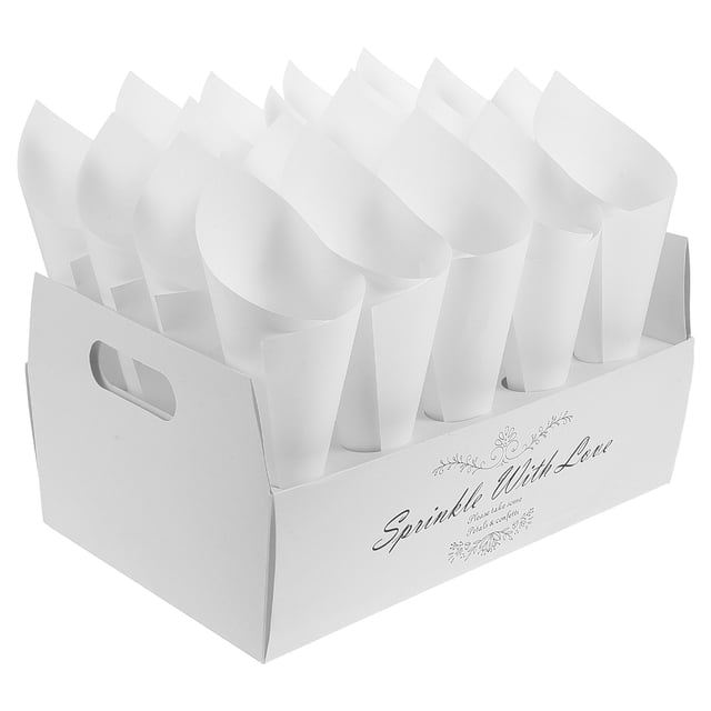 GOOHOCHY 1 Juego de conos de confeti de boda Diy, soporte de flores de cono de papel en blanco para fiesta con bandeja