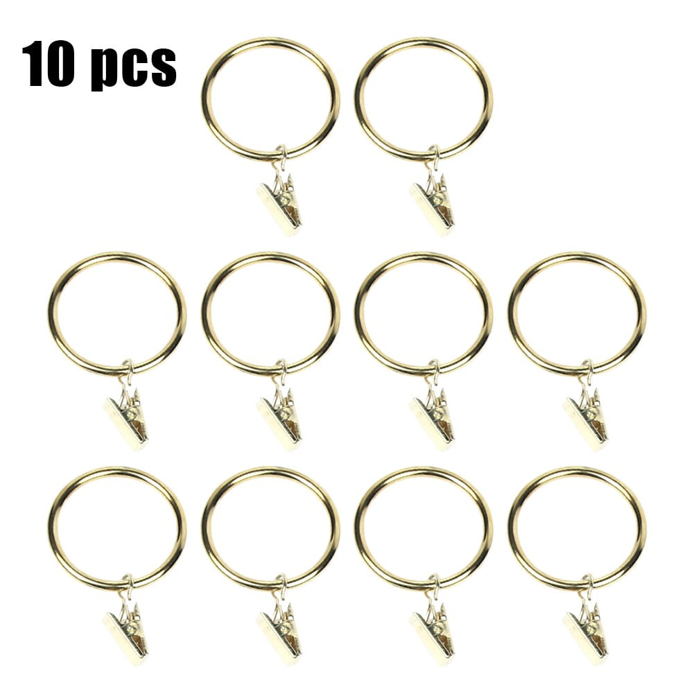 10 Pack Metal Curtain Pole Rod Voile Net Rings Hooks With Clips Hanging 30mm 