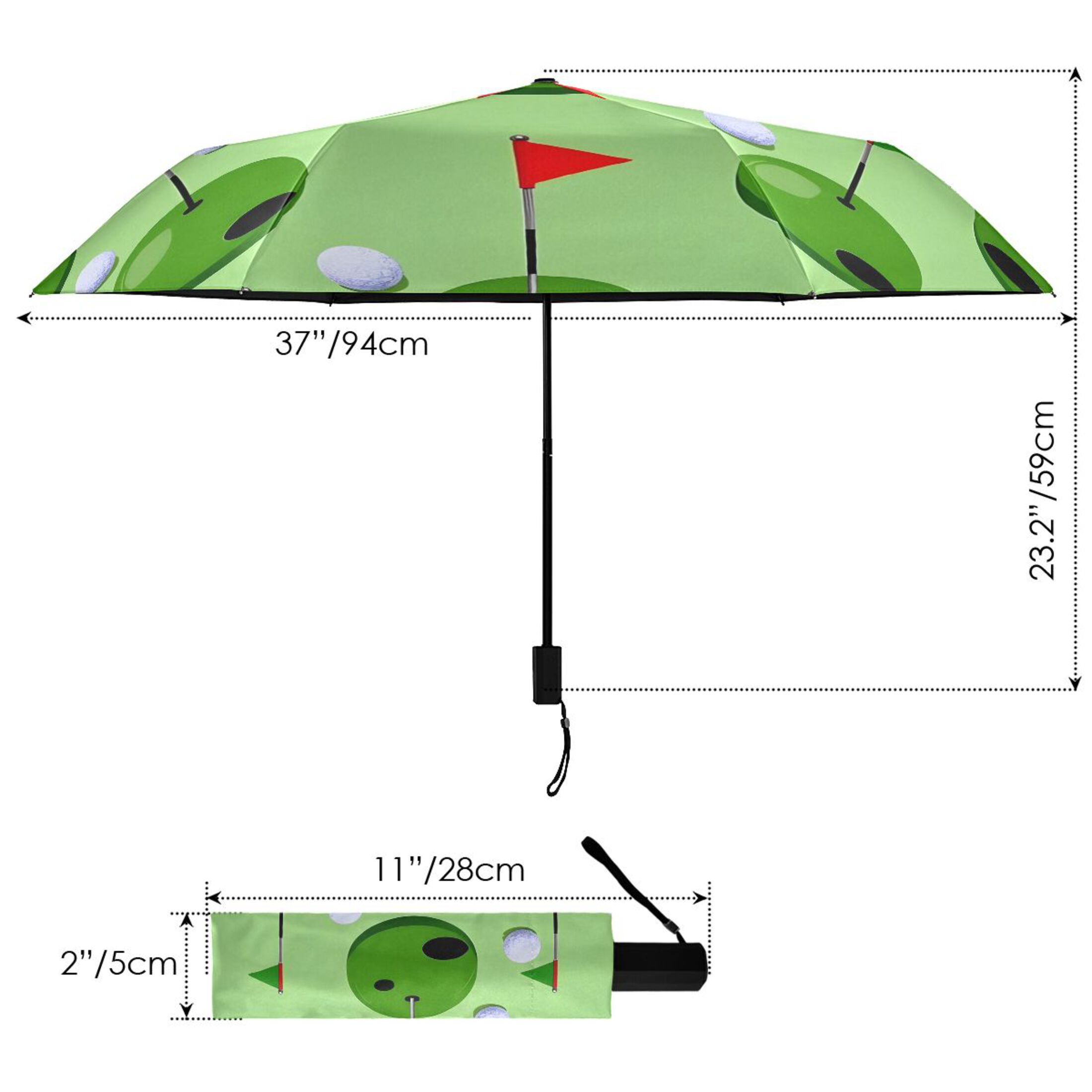 ALAZA Golf Ball and Flag UPF 50+ Compact Folding Umbrella for Rain Travel Umbrella Packable
