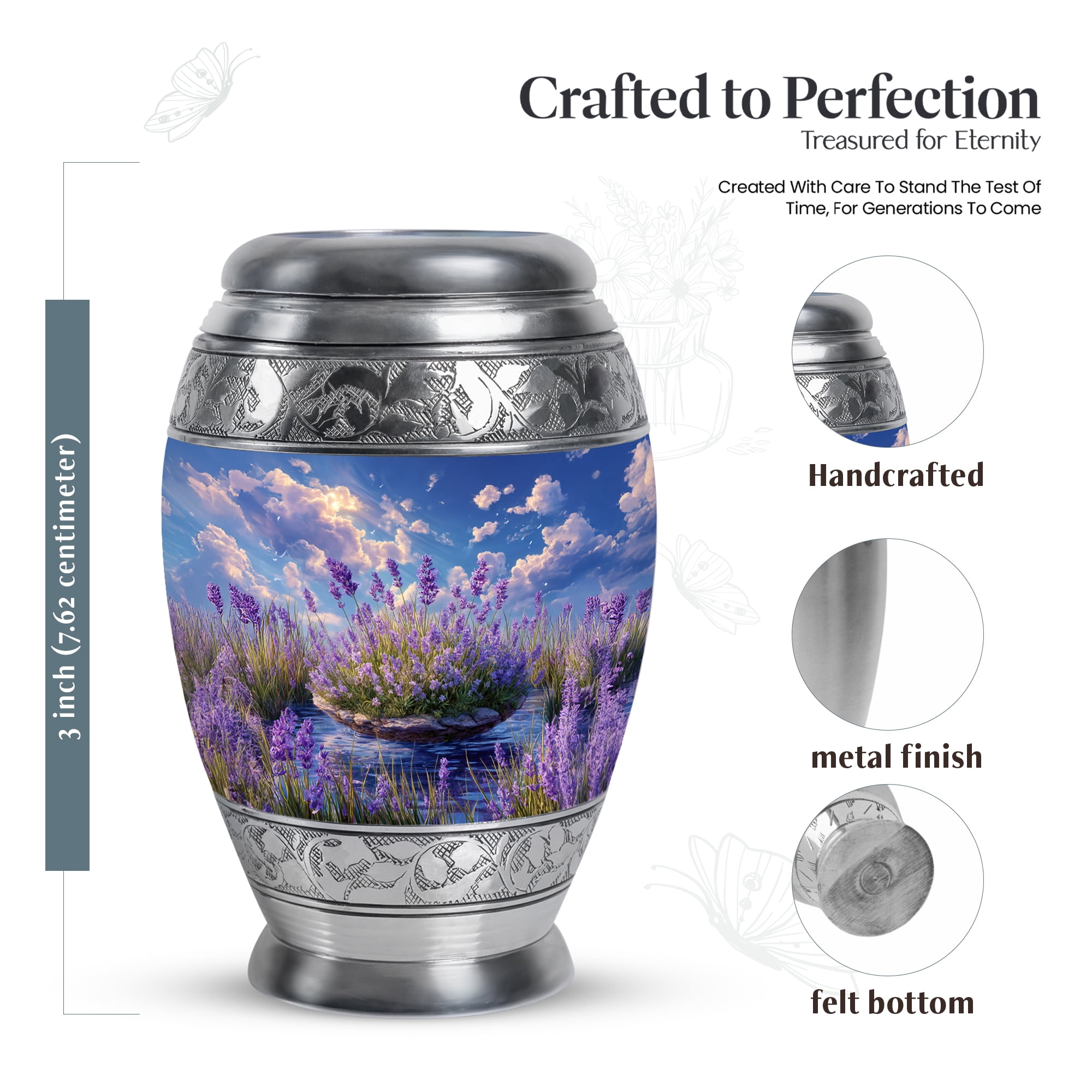 MUKTIVE Lavender Grass Burial Urn for Ashes Adult Male, Sky Blue Urn for Ashes for Women, Keepsake Cremation Urns for Men, Handcrafted Decorative Clouds Urns for Mom & Dad, 3 Inch
