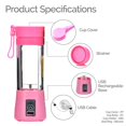 thumbnail image 3 of Taza de licuadora Juicer portátil licuadora portátil licuadora usb eléctrica recargable mezclador de frutas rosa Rosado Fanmusic Taza de licuadora Juicer portátil, 3 of 6