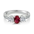 thumbnail image 2 of Gem Stone King 10K White Gold Red Created Ruby and Lab Grown Diamond Engagement Ring for Women | 1.97 Cttw | Oval 7X5MM | Gemstone July Birthstone | Size 6, 2 of 5