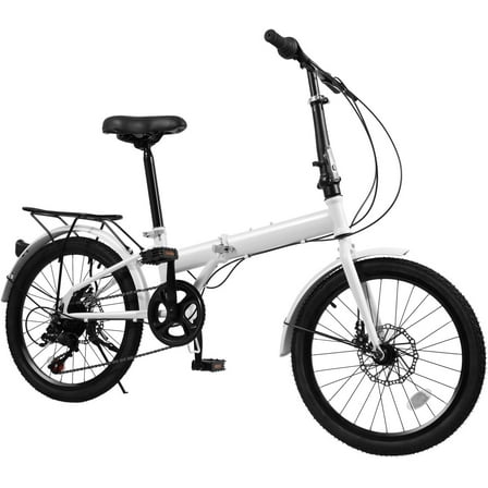 Folding Bike Foldable Bicycle with 7 Speed Gears 20-inch Wheels Easy Folding City Bicycle with Disc Brake Front and Rear Fenders