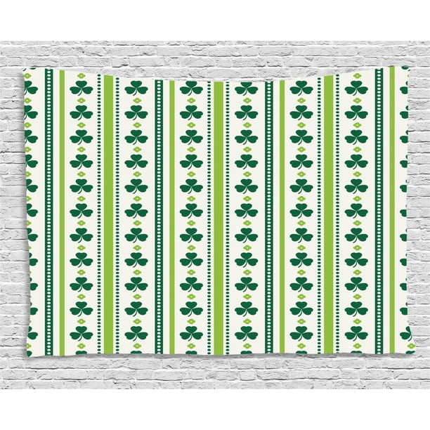 Floral Tapestry Clovers Vertical Lines And Dots Irish Traditional Floral Pattern Wall Hanging For Bedroom Living Room Dorm Decor 80w X 60l Inches Lime Green Dark Green White By Ambesonne Walmart Com