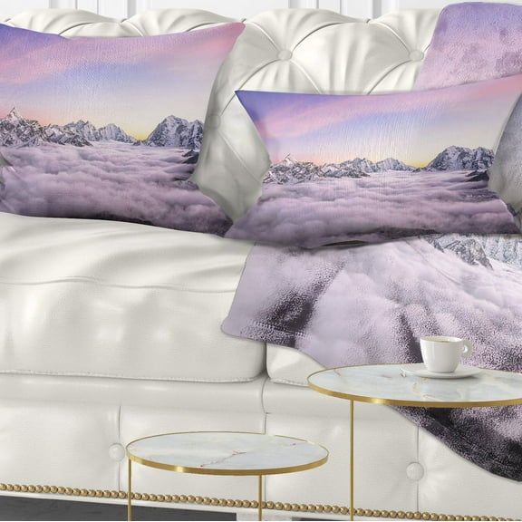 Designart Clouds Sunrise Ama Dablam - Landscape Printed Throw Pillow - 12x20