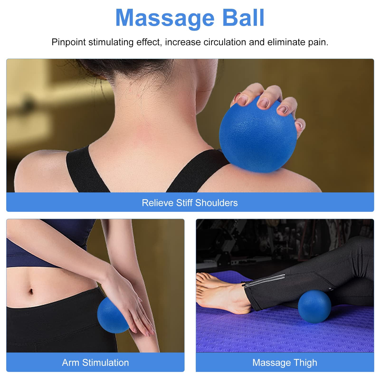 5 In 1 Foam Roller Set Includes Hollow Core Massage  Yoga Stick Ball Fitness Stretching Strap Carrying Bag Towel (blue)