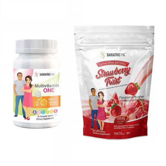 Duodenal Switch Vitamin Pack - Chewables Size: 1-Month Supply, BariatricPal Multivitamin ONE: Orange Citrus Chewable with 45mg Iron, BariatricPal Calcium Citrate Soft Chews: Strawberry Twist