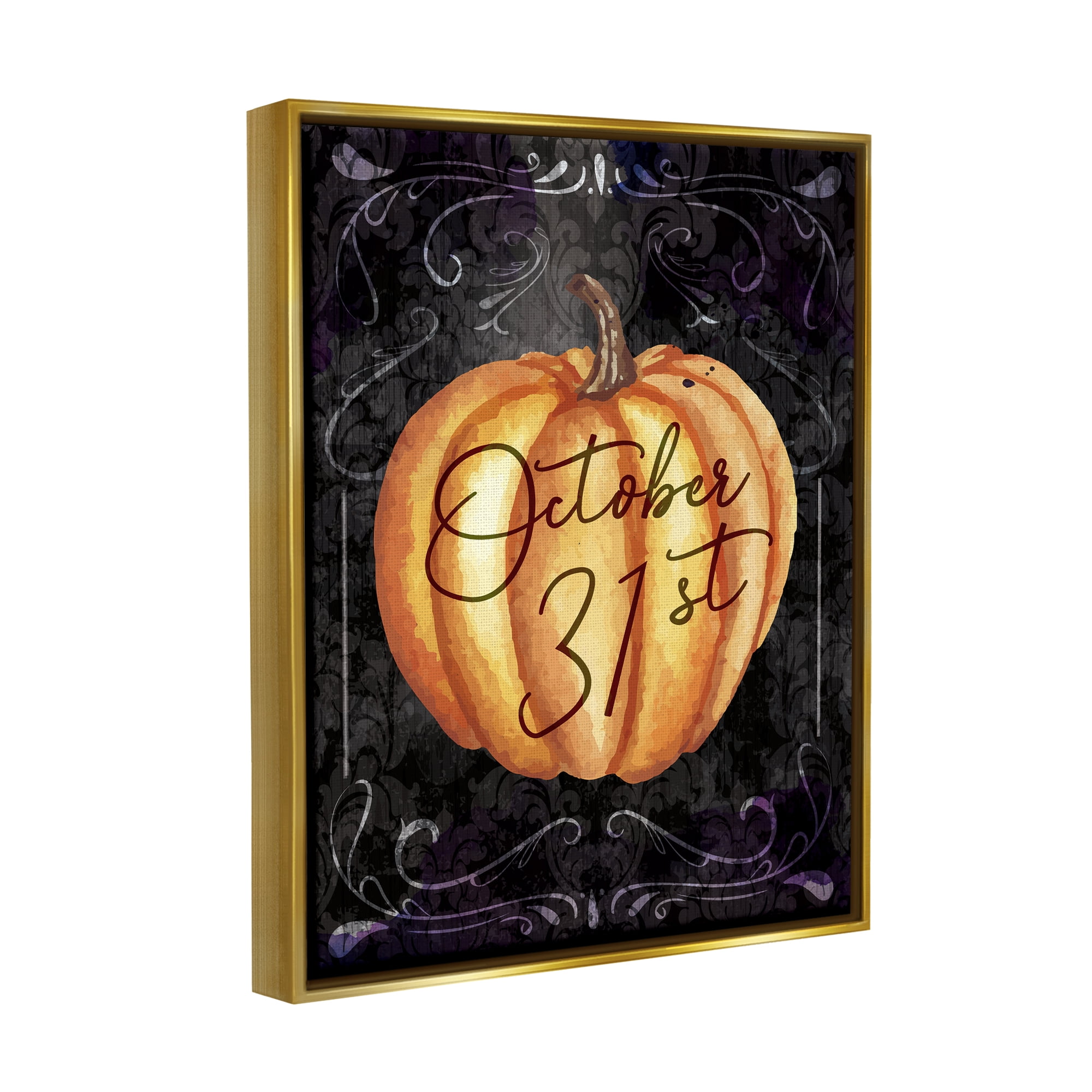 Stupell Industries October 31st Halloween Pumpkin Holiday Painting Gold Floater Framed Art Print Wall Art