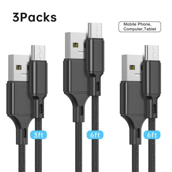 Cshidworld USB C Cable 2.4A Fast Charging Cable, 3Pack 3/6/6 FT , Premium Nylon Fast Charging Cables, Compatible with iPhone 15 Samsung Galaxy Note 10/10 Plus/9/8, S20 S10 S9 S8 Plus,Black