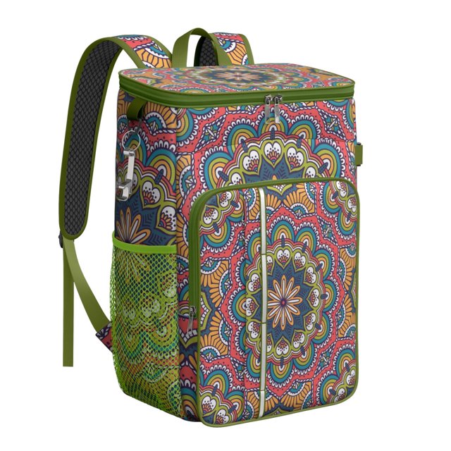 Sac à Dos Rafraîchissant Mandala Méditation Style Tribal, Sac à Lunch Étanche, Sac à Dos de Pique-Nique Floral Abstrait Boho pour Randonnée