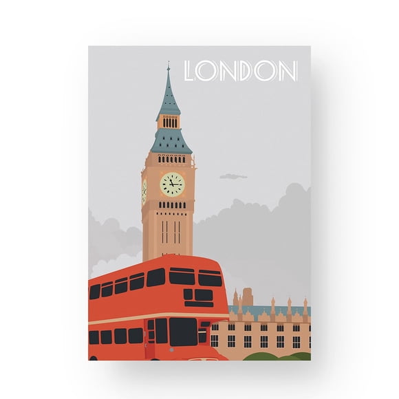 EzPosterPrints - Retro World Famous City Posters - Decorative, Vintage, Retro, Grunge Travel Poster Printing - Wall Art Print for Home Office - London 5, England - 24X36 inches