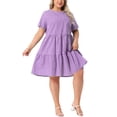 thumbnail image 5 of Agnes Orinda Women's Plus Size Gingham Dresses 1950s Vintage Tiered Crew Neck Short Sleeve Summer Casual Midi Plaid Dress 4X Purple, 5 of 7