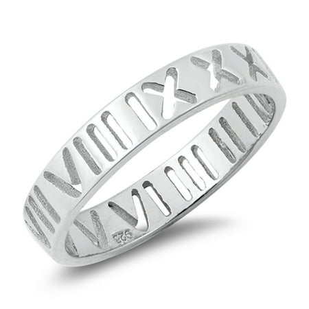 - High Polish Sterling Silver Roman Numeral Band Ring Size 10