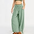 thumbnail image 3 of Women's Casual Pants Elastic Waist Drawstring Loose Fit Linen Trousers with Pockets for Everyday Wear, 3 of 8