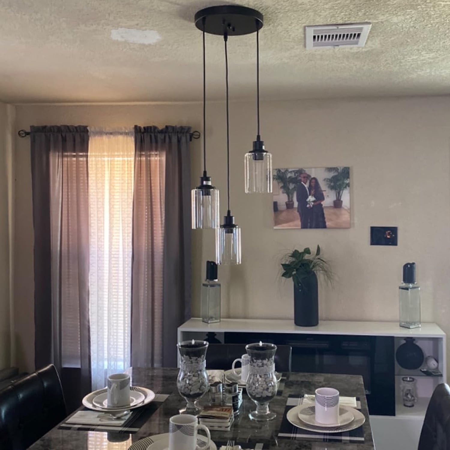 3-Light Pendant Light Fixtures Cluster Pendant Kitchen Island Pendant Lighting with Clear Glass Shade Hanging Light Fixtures with Adjustable Cord for Dining Room, Hallway, Living Room