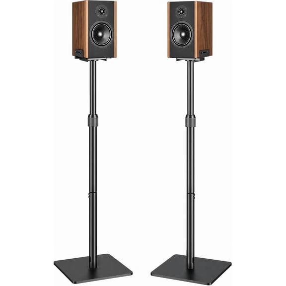 Height Adjustable Speaker Stands, Pair of Floor Speaker Stands for Surround Sound Speakers, 33.4–44 inch Height, Supports up to 11 lbs, Cable Management, Black