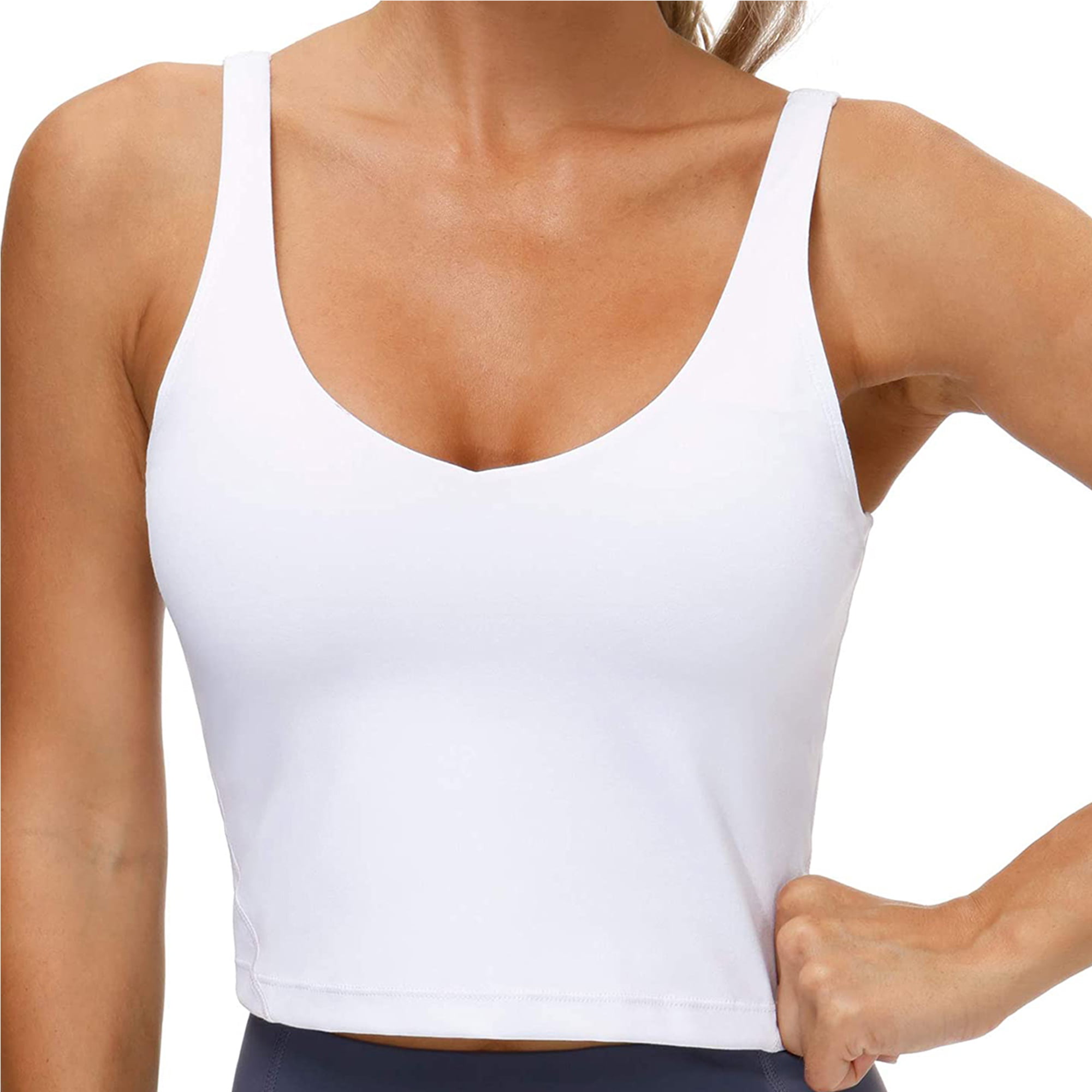 White, Medium Womens Sling Cross Stretch Sport Bra Padded Fitness Tank Tops Workout Gym Yoga Vest Activewear Bra Clearance 