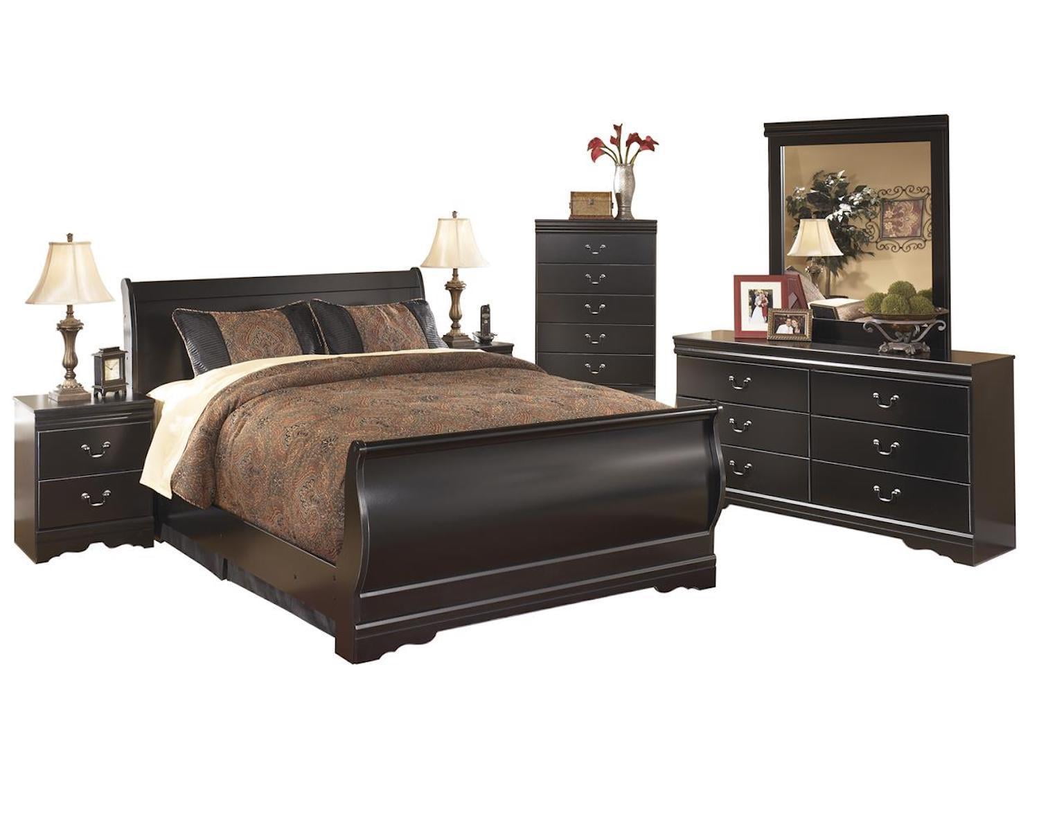 Ashley Furniture Huey Vineyard 6 Pc E King Sleigh Bedroom Set W 2 Nightstand Chest Black Walmartcom Walmartcom