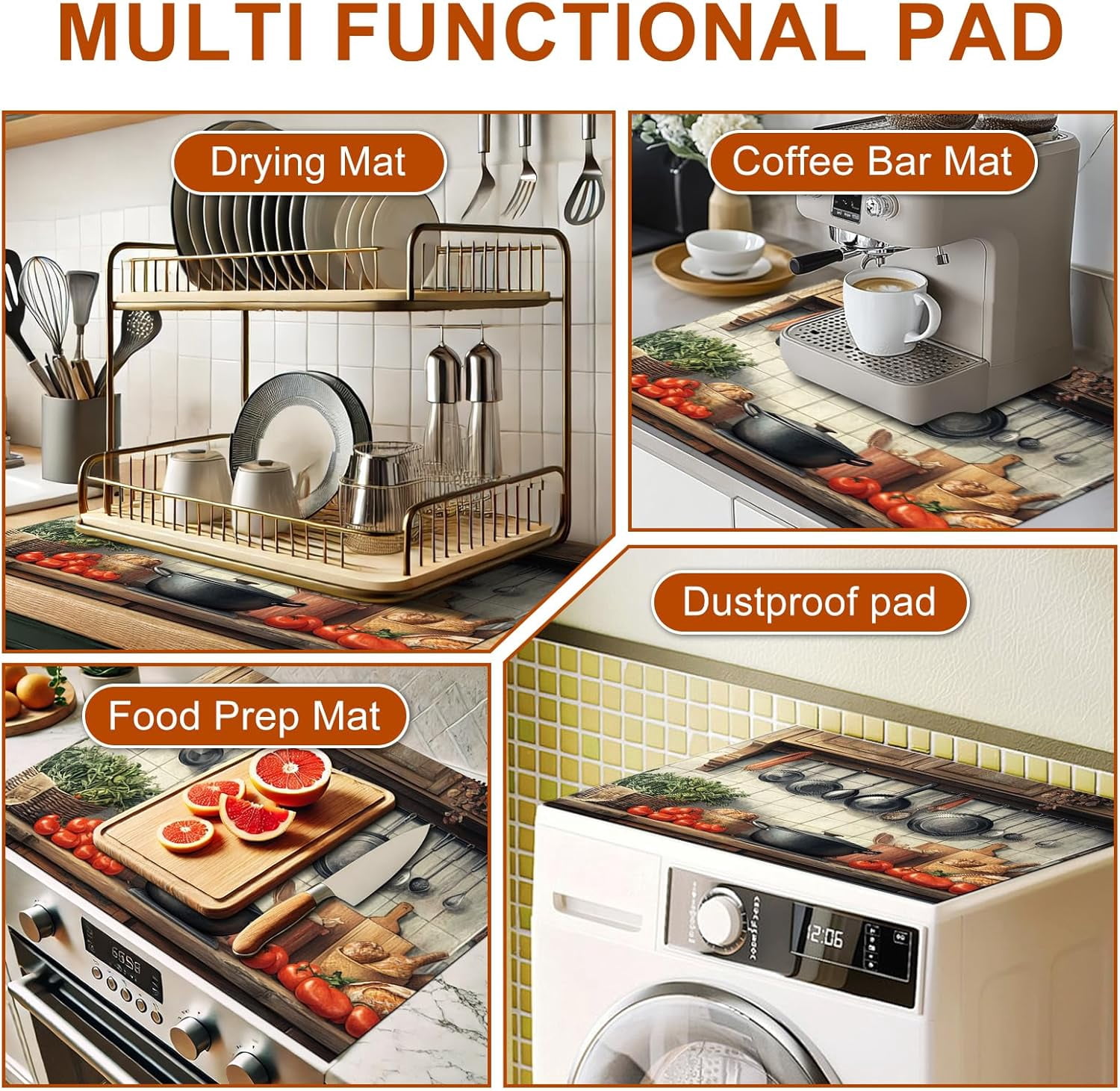 Stove Top Covers 28x20 Inches for Electric Cooktop Cover Heat Resistant Countertop Protector Dish Drying Mats Coffee Bar Mats Rustic Kitchen Tomato Bread Design Decorations