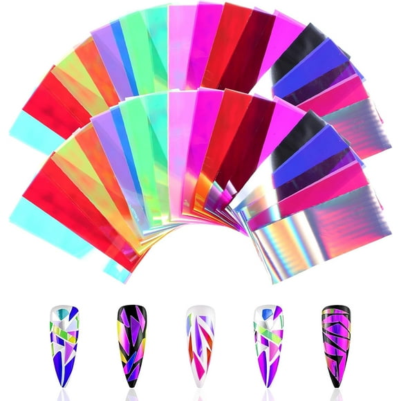 Bamboohart 100 Pcs Dichroic Film Iridescent Nail Art Glass Paper Sheet Aurora Nail Foil Transfer Stickers Gradient Rainbow Color Nail Art Supplies Holographic DIY Decoration Reflective Mi
