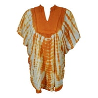 Mogul Womens Cover Up Top Tie Dye Neck Embroidered Loose Comfy Summer Kimono Style Beach Caftan Blouse 2XL