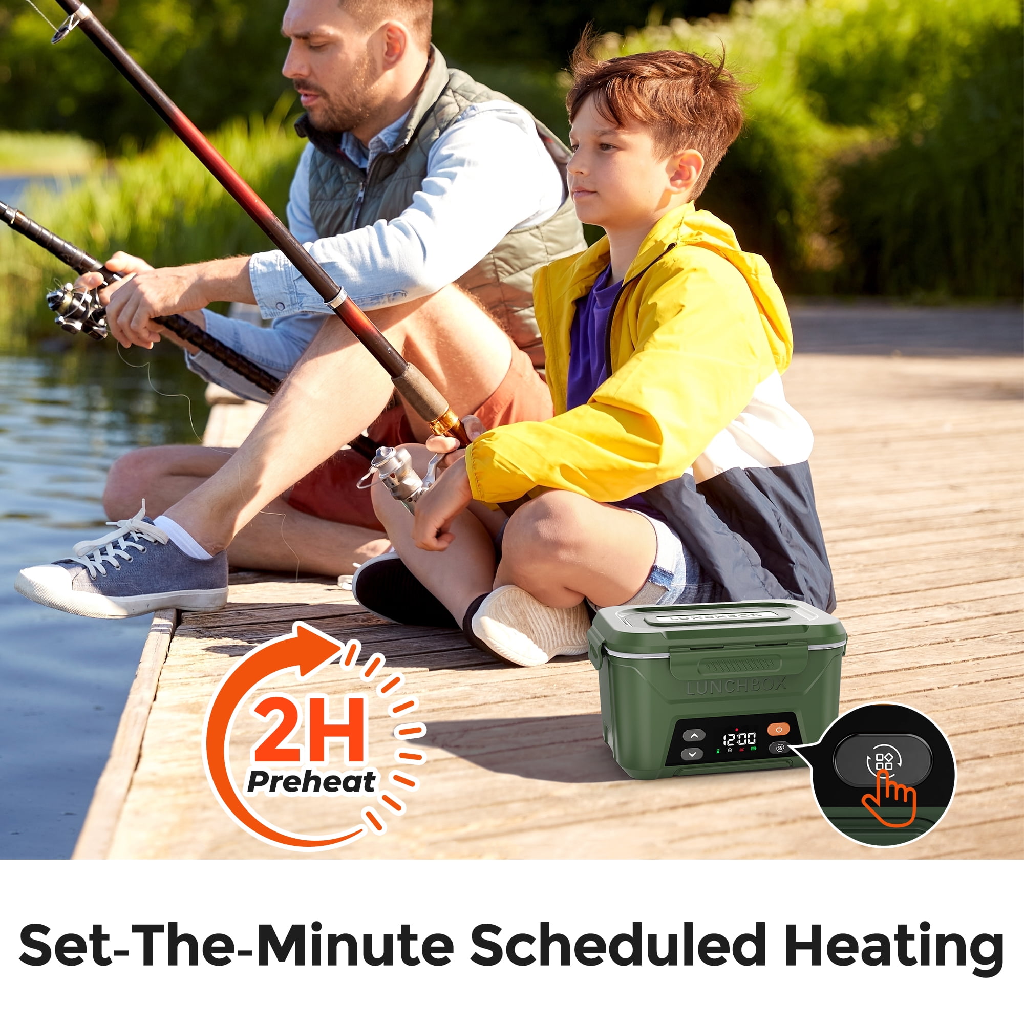 Cordless Electric Lunch Box for Adults, 5.5 Cups Self Heating Lunch Box Battery Powered, with Automatic Scheduled Heating, Removable Tray Divider, for Work Car Outdoor Use, Green