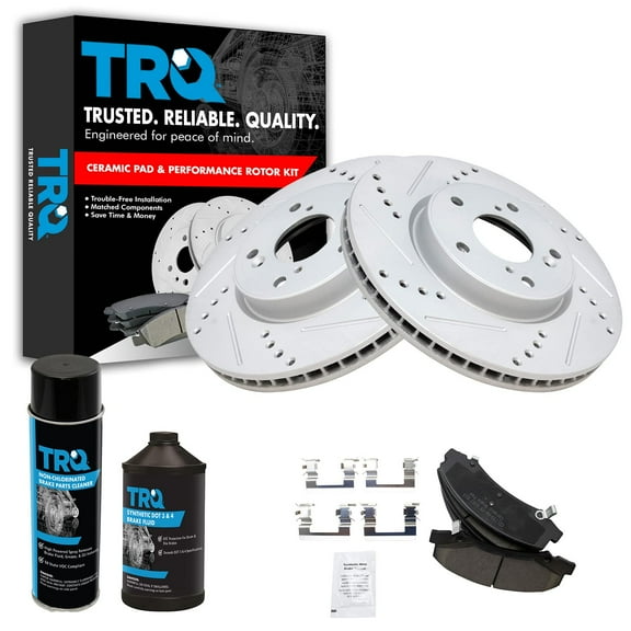 TRQ Front Premium Ceramic Pad & Performance Coated Rotor Kit w/Chemicals BKA16365 Fits select: 2006 CADILLAC COMMERCIAL CHASSIS, 2007 CADILLAC DTS